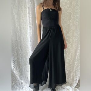 Vintage 90s/Y2K Black Chiffon Wide Leg Pants Minimalist Flowy Dressy